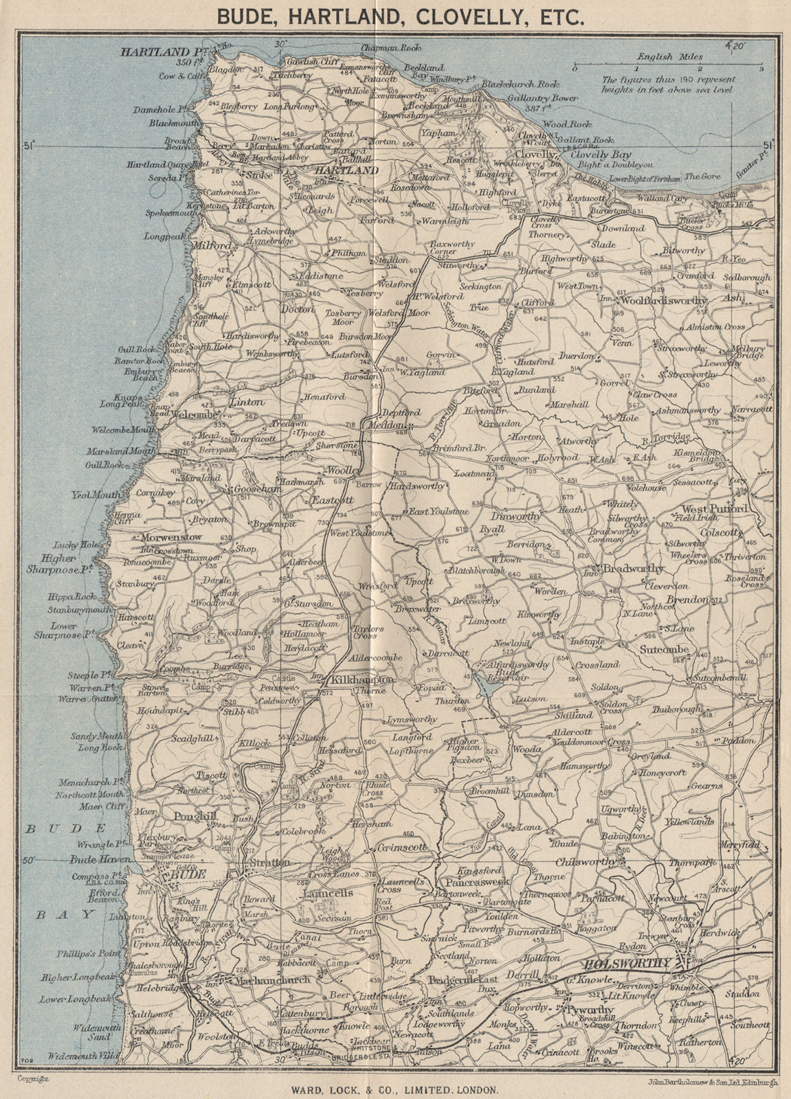 SOUTH WEST ENGLAND. Bude Hartland Clovelly. Devon/Cornwall. WARD LOCK c1955 map